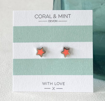 Neon Coral star studs Coral and Mint